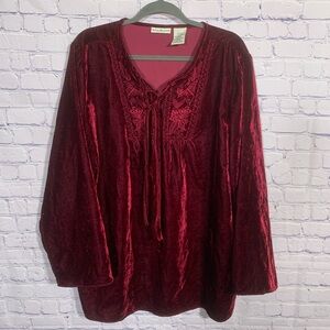 White Stag Womens VTG Velvet Floral Embroidered Blouse Red Sz 22W/24W Whimsigoth